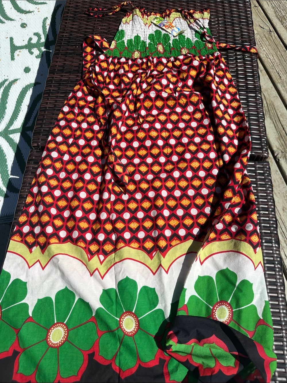 Vibrant Floral Smocked Maxi Dress in Red, Green, Yellow